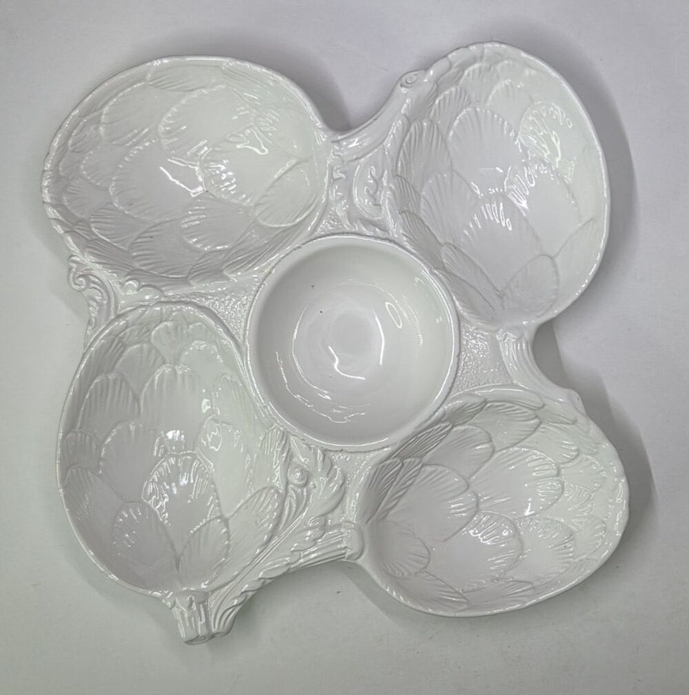 Vintage Bassano Ceramic Artichoke Serving Bowl Dish White Majolica Made In Italy